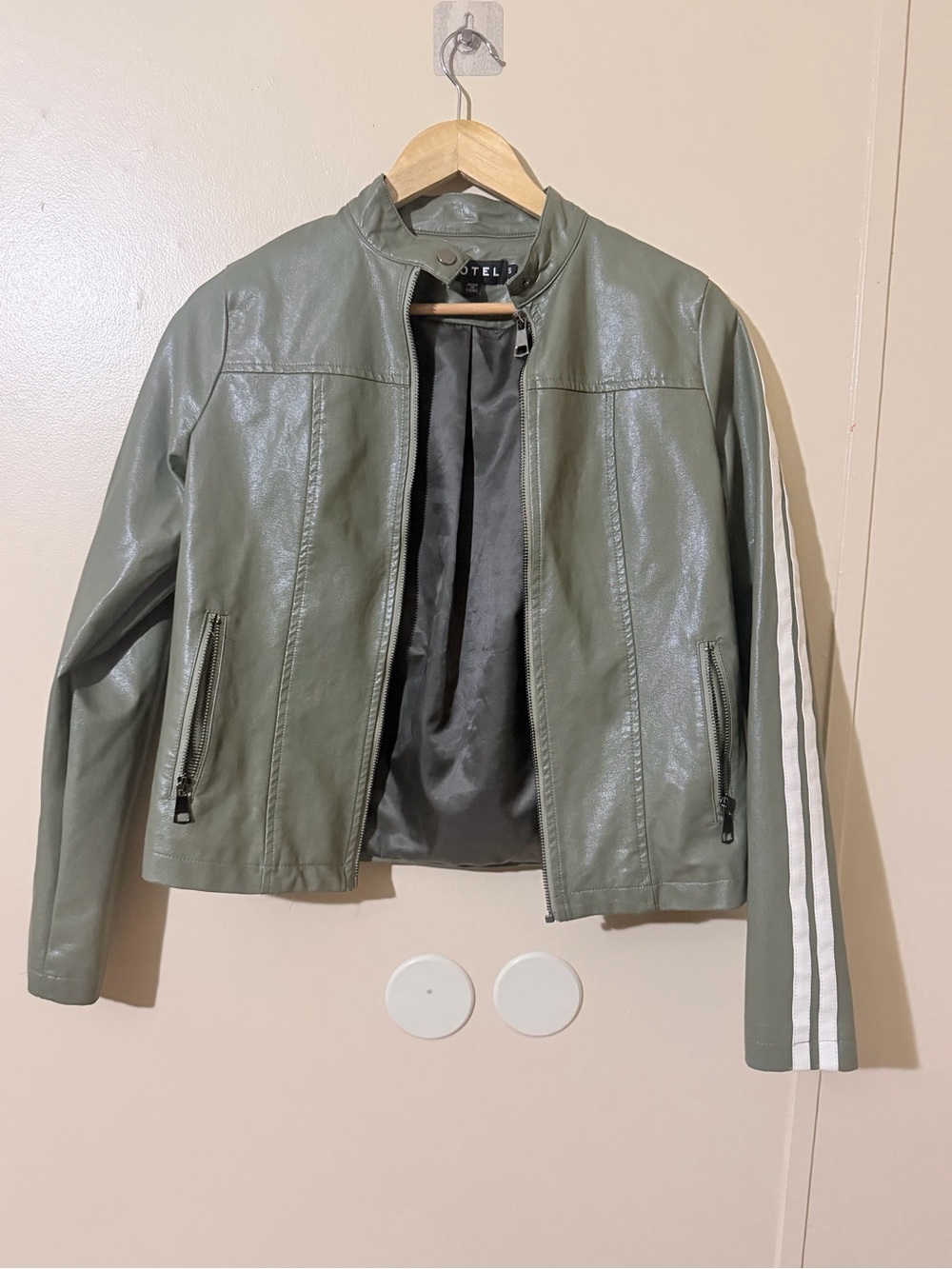 Motel Rocks Olive Green Faux Leather Jacket